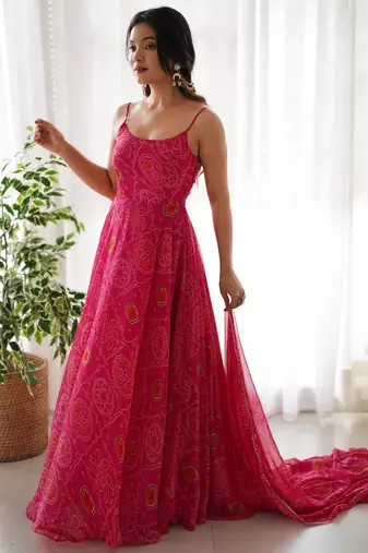pink embroidered gown with pant and dupatta