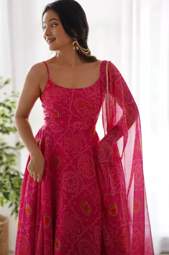 pink embroidered gown with pant and dupatta
