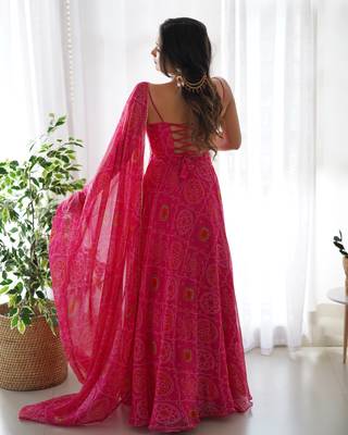 pink embroidered gown with pant and dupatta 4