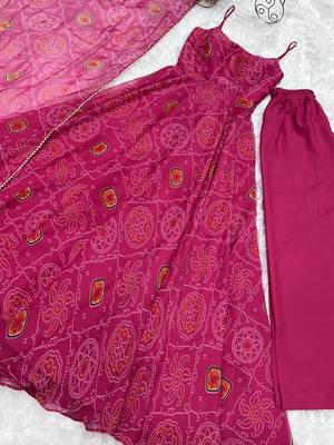 pink embroidered gown with pant and dupatta 5