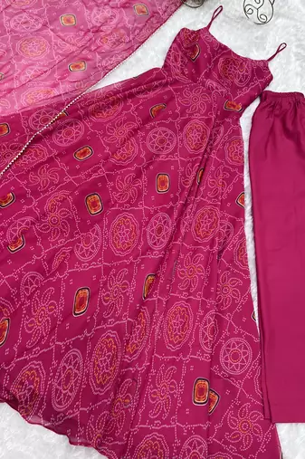pink embroidered gown with pant and dupatta