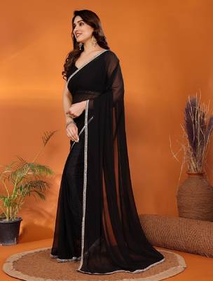 black saree look rich georgette  silk blend with beautiful tone 2