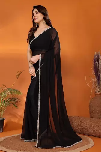 black saree look rich georgette  silk blend with beautiful tone