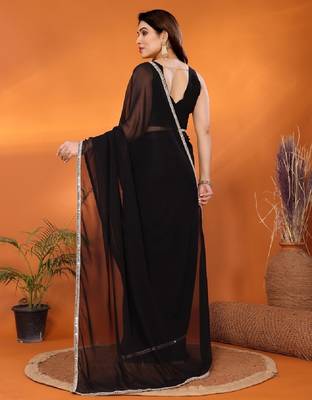 black saree look rich georgette  silk blend with beautiful tone 3