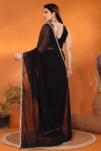 black saree look rich georgette  silk blend with beautiful tone