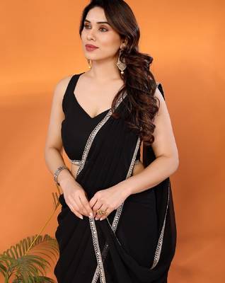 black saree look rich georgette  silk blend with beautiful tone 4