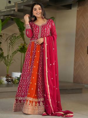  Pink Georgette Sequins Embroidered Gown With Dupatta 1