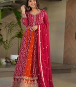 Pink Georgette Sequins Embroidered Gown With Dupatta