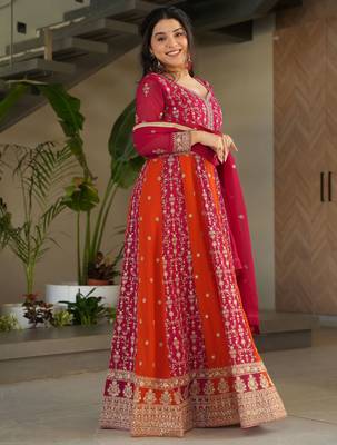  Pink Georgette Sequins Embroidered Gown With Dupatta 2