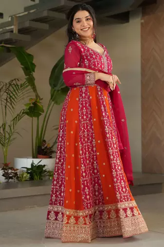  Pink Georgette Sequins Embroidered Gown With Dupatta