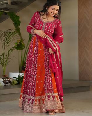  Pink Georgette Sequins Embroidered Gown With Dupatta 3