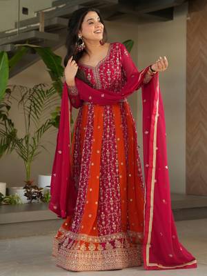  Pink Georgette Sequins Embroidered Gown With Dupatta 4