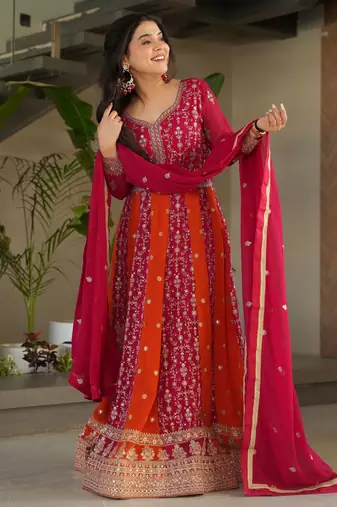  Pink Georgette Sequins Embroidered Gown With Dupatta