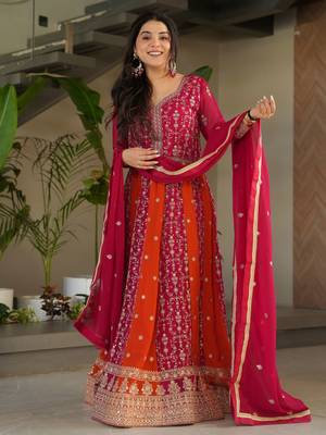  Pink Georgette Sequins Embroidered Gown With Dupatta 5