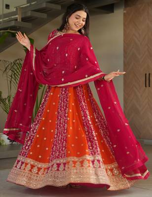  Pink Georgette Sequins Embroidered Gown With Dupatta 6