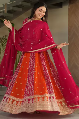  Pink Georgette Sequins Embroidered Gown With Dupatta