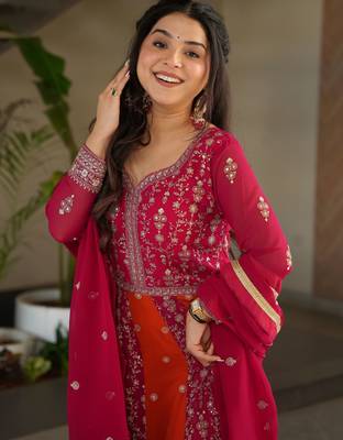  Pink Georgette Sequins Embroidered Gown With Dupatta 7