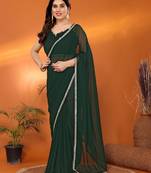 green saree look rich georgette  silk blend with beautiful tone