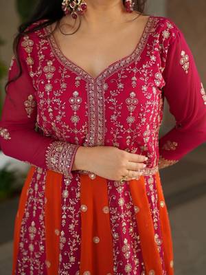  Pink Georgette Sequins Embroidered Gown With Dupatta 8