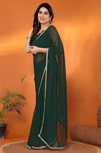 green saree look rich georgette  silk blend with beautiful tone