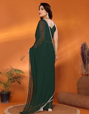 green saree look rich georgette  silk blend with beautiful tone 3