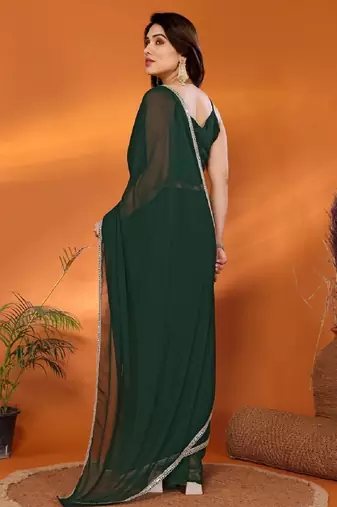 green saree look rich georgette  silk blend with beautiful tone