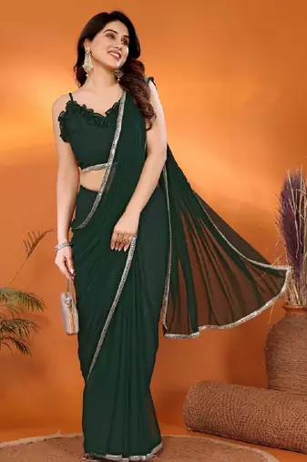 green saree look rich georgette  silk blend with beautiful tone