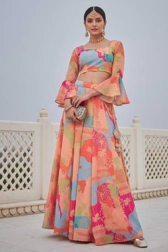 Multicolor georgette digital printed Lehenga Choli