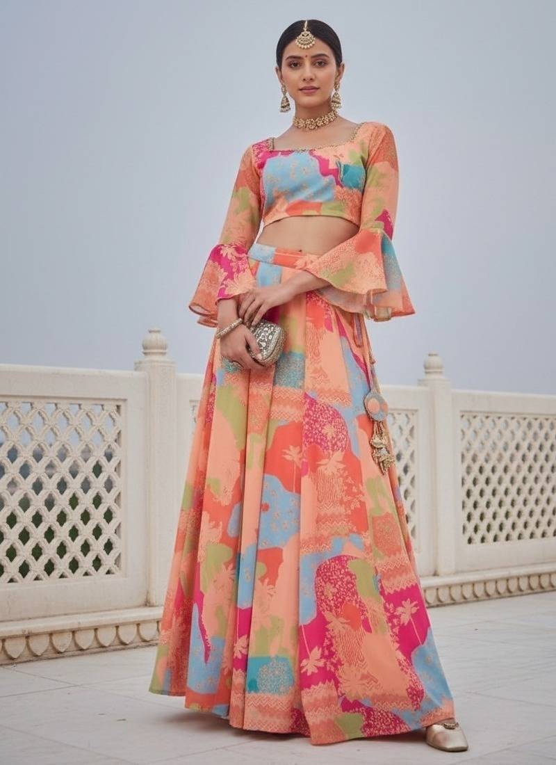 Multicolor georgette digital printed Lehenga Choli