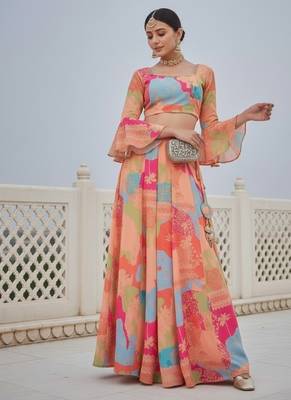 Multicolor georgette digital printed Lehenga Choli 2