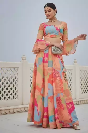 Multicolor georgette digital printed Lehenga Choli