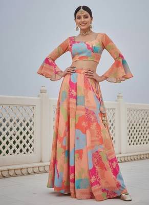 Multicolor georgette digital printed Lehenga Choli 3