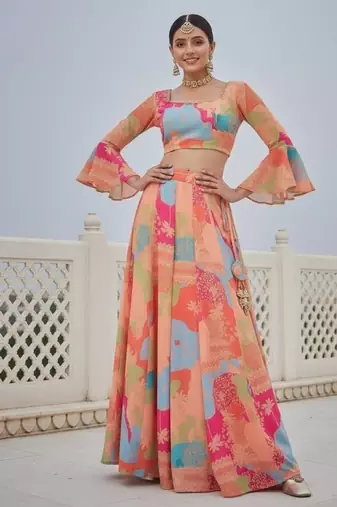 Multicolor georgette digital printed Lehenga Choli