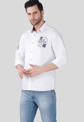 Pier seven men’s cotton white regular fit placement print casual shirt with full sleeves 3