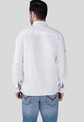 Pier seven men’s cotton white regular fit placement print casual shirt with full sleeves 4