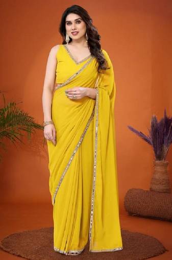 lemon saree look rich georgette  silk blend with beautiful tone