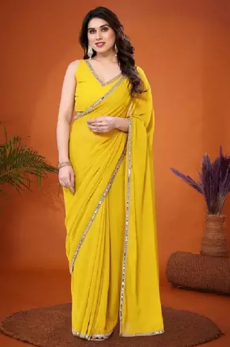 lemon saree look rich georgette  silk blend with beautiful tone