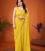 lemon saree look rich georgette  silk blend with beautiful tone