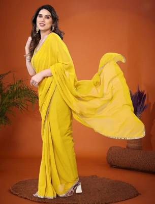 lemon saree look rich georgette  silk blend with beautiful tone 2