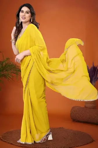 lemon saree look rich georgette  silk blend with beautiful tone