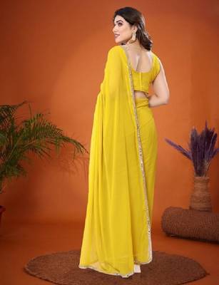 lemon saree look rich georgette  silk blend with beautiful tone 3