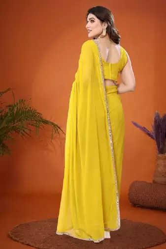 lemon saree look rich georgette  silk blend with beautiful tone