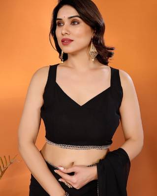 black saree look rich georgette  silk blend with beautiful tone 5