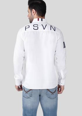 Pier seven men’s white casual cotton shirt with nautical stripe detail | full sleeve regular fit shirt 4