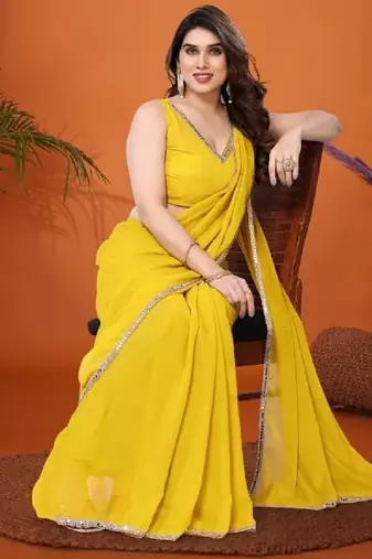 lemon saree look rich georgette  silk blend with beautiful tone
