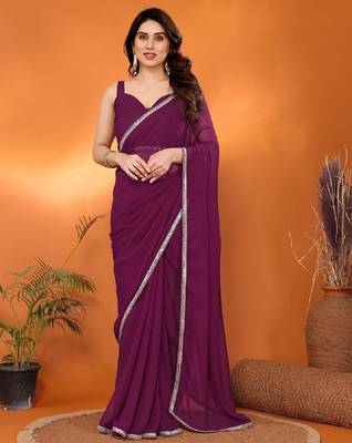 purple saree look rich georgette  silk blend with beautiful tone 1