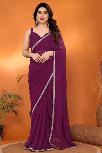 purple saree look rich georgette  silk blend with beautiful tone