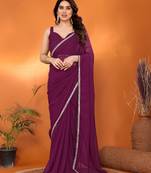 purple saree look rich georgette  silk blend with beautiful tone