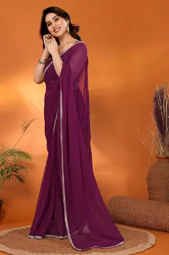 purple saree look rich georgette  silk blend with beautiful tone