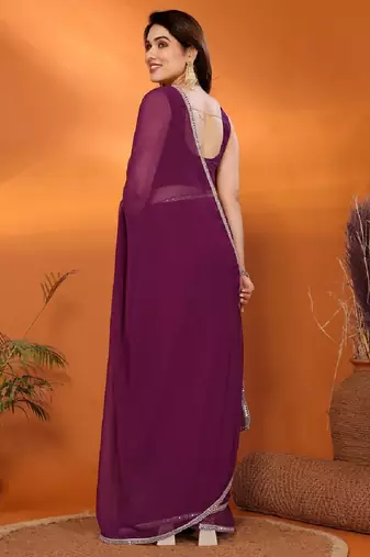 purple saree look rich georgette  silk blend with beautiful tone